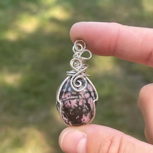 Pink Rhodonite Crystal Necklace, Silver Birthstone Necklace, Pink Love Gemstone Jewelry, Daughter Gift