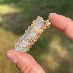 Angel Aura Quartz Necklace, Aura Quartz Crystal Jewelry, Crystal Point Necklace