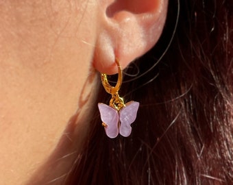 Butterfly Hoop Earrings, Gold Butterfly Earrings, For Mom, Earrings For Girls, Butterfly Necklace