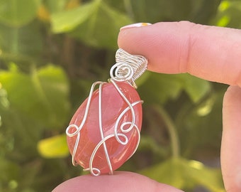 Strawberry Obsidian Stone Wire Wrap Pendant Necklace, Healing Crystal Jewelry, Wire Wrapped