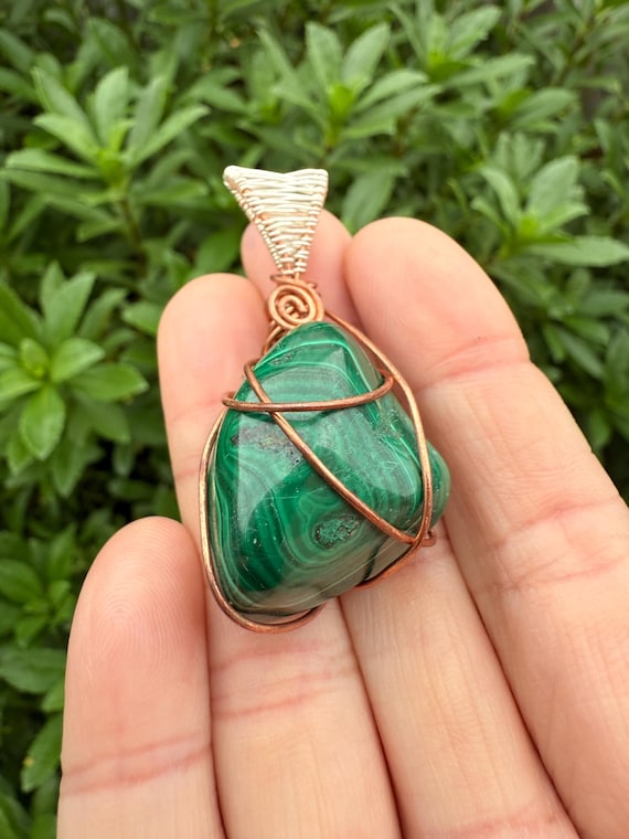 Malachite Crystal Pendant Necklace, Healing Crystal Necklace