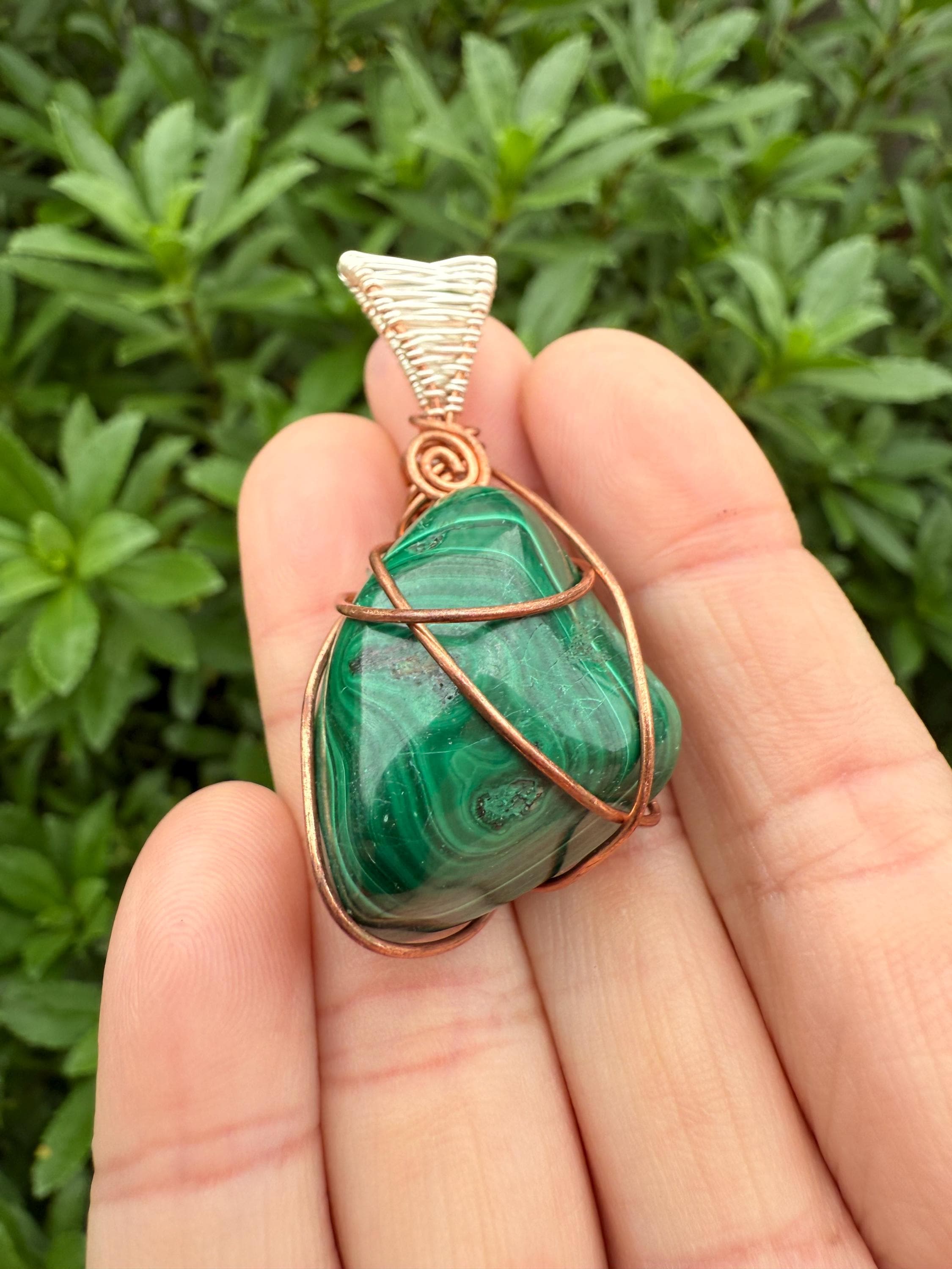 amulet Malachite necklace 4mm×40cm Malachite Crystal Pendant Necklace, Healing Crystal Necklace