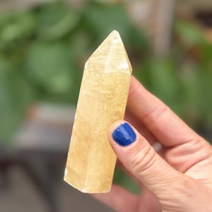 Honey Calcite Tower Slightly Chipped, Polished Calcite Crystal Point Wands, Yellow Crystal Tower