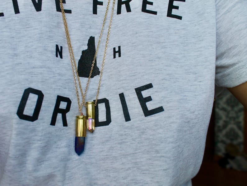 Ammo Necklace Brass Crystal Ammo Pendant Quartz Point Ammo Jewelry Titanium Necklace Crystal Bullet Necklace Bullet Canister Necklace