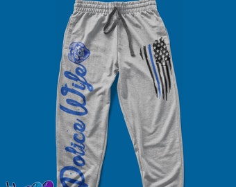 Polizei Frau Erwachsene Jogger Jogginghose; Polizei Support Thin Blue Line Fleece Jogginghose