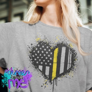 Thin Yellow Line Heart Inspired Dispatcher T-Shirt in Unisex, Women&#39;s and Youth Sizes; 911 Operator Support T-Shirt