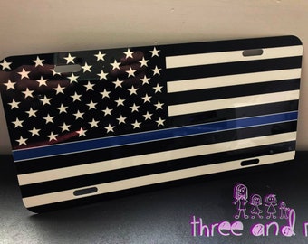 Thin Blue Line Flag Plasma Cut Steel Usa Sign Policeman Police