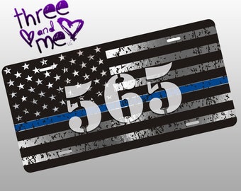 Placa de matrícula con bandera de línea azul delgada; placa de matrícula policial; número de placa adicional