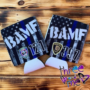BAMF Thin Blue Line inspirierter Getränkeisolator; Polizist Support Coozie; Law Enforcement Bier Halter