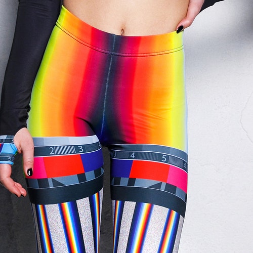 TV Printed Leggings Rave Two Piece Outfit Festival Bodysuit Etsy