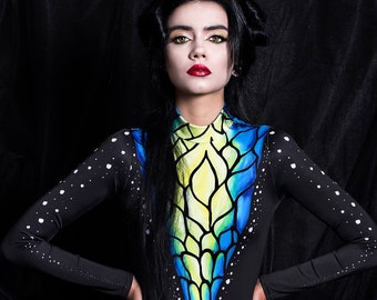 Festival Catsuit, aerial costume, catsuit for women, rave outfit, black spandex catsuit, Halloween vampire costume, psychedelic clothing