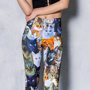 Leggings con estampado de gato, leggings de mujer con cabezas de gato, leggings de talla grande, leggings de yoga de cintura alta, lindos leggings de licra, regalo para amantes de los animales