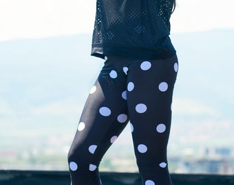 Polka Dots Leggings, leggings for women, black lycra leggings, polka dots tights, streetwear fashion, cute printed leggings, funky leggings