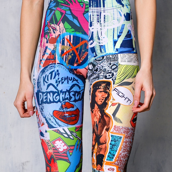 Pop Art Leggings, Printed Yoga Leggings, Festival Clothing, High Waisted Leggings for Women, 90s Hip Hop clothing, Festival Set, Rave outfit