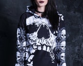 Skull Hoodie, gothic hoodie, gothic clothing, long hoodie, hooded dress, hoodie women, plus size clothing, black hoodie, hooded tunic