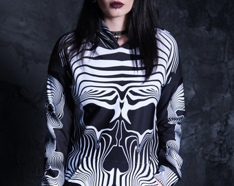 Skull Hoodie for Women, gothic hoodie, black goth hoodie, black & white hoodie, goth clothing, witchy clothing, punk clothing, hoodie dress