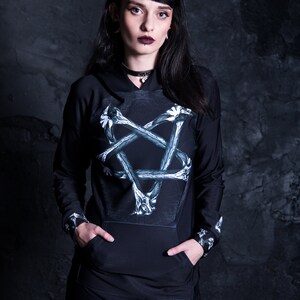 Black Pentagram Hoodie for Women Front View
