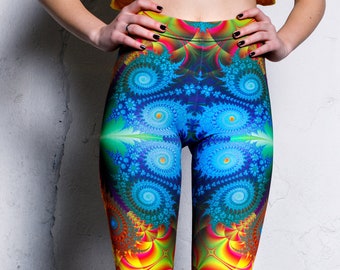 Fractal Festival Leggings, psychedelische Leggings, Rave Leggings für Frauen, Festival Kleidung, Leggings Yoga, bedruckte Psy Leggings, Rave tragen