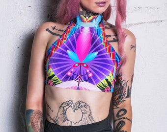 Kawaii halter top, festival crop top, sexy halter neck top, kawaii clothing, festival clothing, harajuku top, purple halter top, rave wear