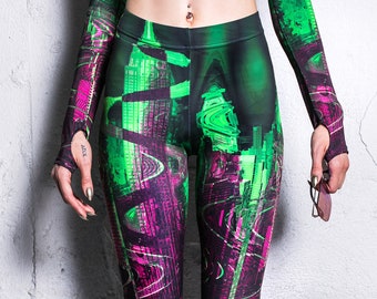 Leggings de festival, leggings de yoga verts pour femme, vêtements de festival, Burning Man, tenue rave, ensemble deux pièces rave, leggings grande taille,