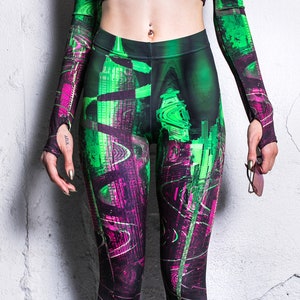 Festival Leggings, green yoga leggings for women, festival clothing, Burning Man, rave outfit, rave two piece set, plus size leggings,