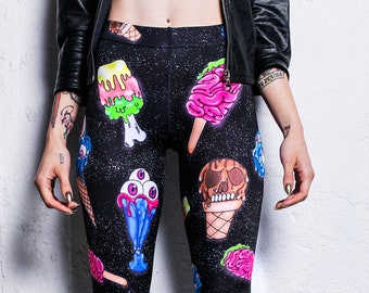 Ice Cream Leggings for Women, Pastel Goth Leggings, high waisted yoga leggings, kawaii clothing, pastel goth clothing, harajuku clothing