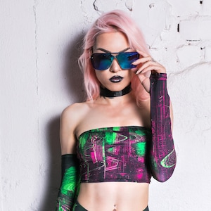 Green Bustier Top, festival Tube Top, spandex crop top, festival clothing, festival bra top, rave outfit, festival clothing, psy clothing