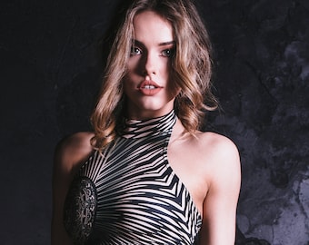 Haut dos nu, vêtements psychédéliques, débardeur dos nu, vêtements cyberpunk, vêtements trippy, haut sexy, vêtements de festival, ensemble deux pièces rave