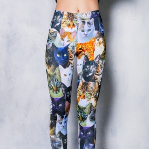 Cat Print Leggings, Women Leggings With Cat Heads, Plus Size Leggings ...