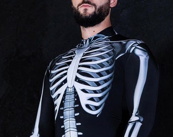 Herren Skelett Kostüm, Halloween-Kostüme für Herren, Halloween-Kostüm für Paare, Skelett-Body für Männer, Spandex-Kostüm, Teufel zu Fuß