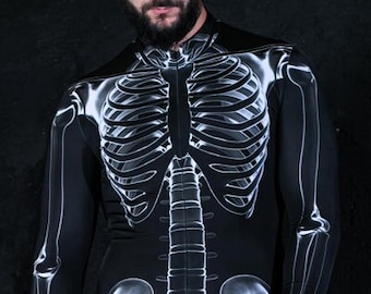 Black Skeleton Costume, Men Halloween Costumes, skeleton couple costume, skeleton bodysuit for men, One Piece Adult Halloween Costume