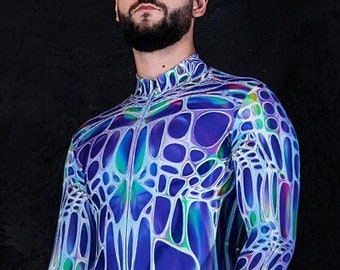 Men Cyber Costume, adult Halloween costume, sci fi alien costume for men, cyber fashion, futuristic costume, cyberpunk clothing, rave outfit