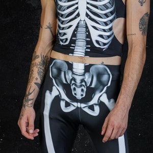 White Skeleton Leggings for Men, Men Halloween Leggings, Halloween Costume for Men, High Waisted Casual Leggings, Adult Halloween Costume