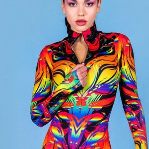 Rainbow Costume, pride costume, rainbow one piece bodysuit, full body catsuit, rainbow adult costume, rainbow rave costume, rave wear