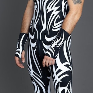 Tribal Sleeveless Costumes for Men, black & white costume, Burning Man Outfits, rave clothes, matching costumes for couples, tribal clothing