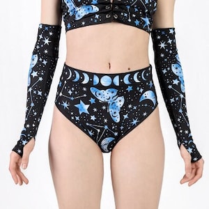 Goth Booty Shorts, gothic rave bottoms, astrology rave cheeky shorts, pole dance wear, co-ord set, festival wear, butterfly women shorts