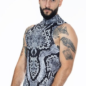 Costume da serpente per uomo, costume di Halloween per adulti, costume in pelle di serpente per uomo, costume Burning Man, abbigliamento con stampa animalier, costume da rave animal