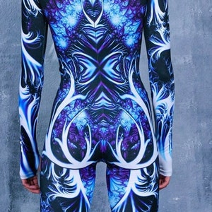 Blue Rave Costume, Ice queen Halloween costume for adults, trippy rave catsuit, psychedelic full body bodysuit, blue rave outfit for women