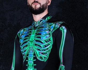 Green Skeleton Costume for Men, adult Halloween Costumes, skeleton Halloween couple costume, skeleton bodysuit men, cosplay costume for men