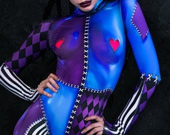 Harlequin Costume, adult Halloween costume, women Halloween costume, aerial costume, circus costume, cosplay costume, Harlequin bodysuit