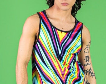 Rave Tank Top for Men, festival tank top, rainbow matching set, rave gear for men, pride clothing for men, festival wear, printed set