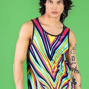 Rave Tank Top for Men, festival tank top, rainbow matching set, rave gear for men, pride clothing for men, festival wear, printed set
