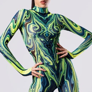 Green Rave Outfit, Mesh Costume, Rave Costume, Mesh Catsuit, Women Sheer Catsuit, Festival Wear, Mesh Clothing, See Through Clothes