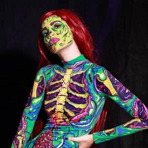Disfraz de zombie, disfraz de esqueleto de Halloween para mujer, disfraces  de Halloween para adultos, mono verde, disfraz de Halloween de talla  grande, disfraz sexy -  España