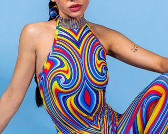 Rave Jumpsuit, rainbow catsuit, spandex jumpsuit, rave bodysuit for women,  rainbow bodysuit, pride outfit, rave clothing, rave costume