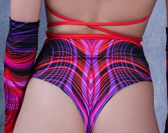 Glow in the Dark Rave Shorts, tenue rave pour femmes, shorts taille haute festival, mini shorts string, shorts de butin coupe haute, vêtements de pole dance