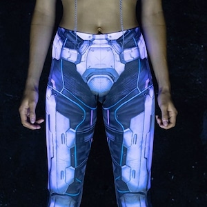 Roboter Leggings für Frauen, Cosplay Outfit, zwei Stück Leggings Set, Burning Man, Festival Kleidung, Sci-Fi Kleidung, Cyberpunk, Rave Kleidung