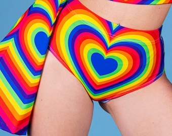 Rainbow Booty Shorts, pride cheeky shorts, high cut spandex shorts, rave clothing, pride outfits, rave shorts set, high rise female shorts