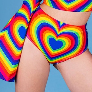 Rainbow Booty Shorts, pride cheeky shorts, high cut spandex shorts, rave clothing, pride outfits, rave shorts set, high rise female shorts