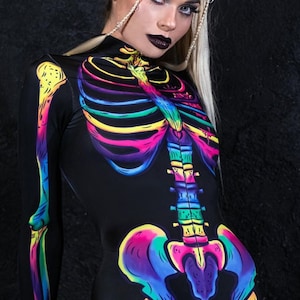 Skeleton Costume with Rainbow Bones, Halloween Skeleton Costume for Women, skeleton bodysuit, skeleton catsuit, LGBT Halloween costume